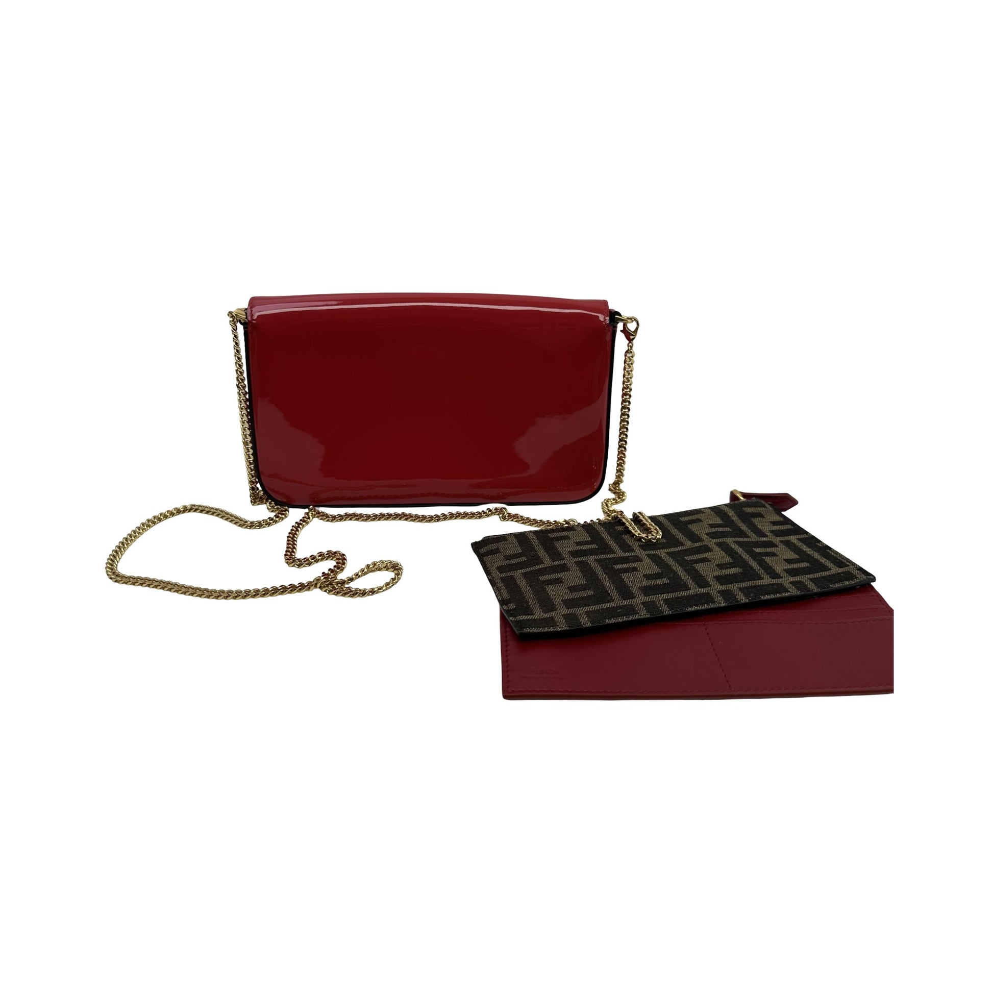 Fendi Wallet on Chain Patent Leather, Red, Patent Leather, Wallet