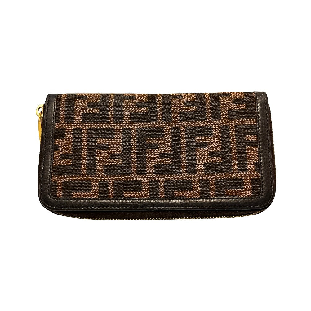 Fendi Zip Around Zucca Coated Canvas, Brown, Leather, Wallet