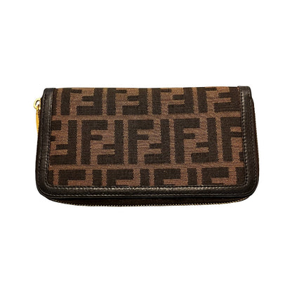 Fendi Zip Around Zucca Coated Canvas, Brown, Leather, Wallet