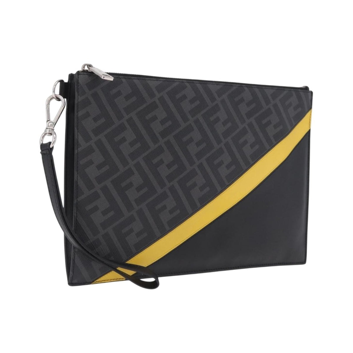 Fendi Zip Flat Wristlet Zucca Coated Canvas and Leather, Black, Canvas, Clutch