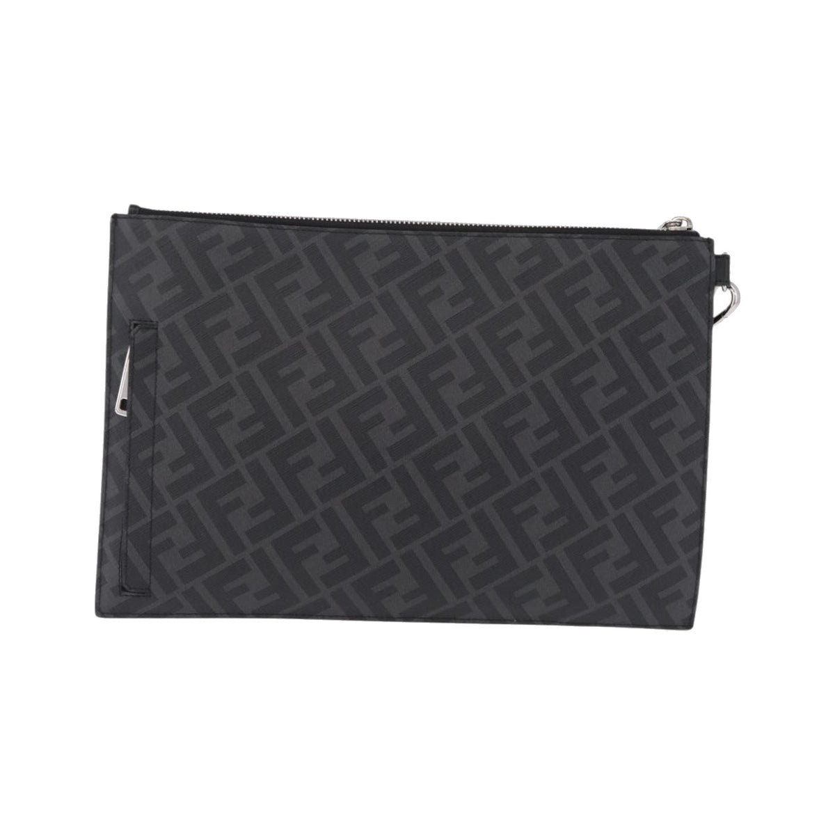 Fendi Zip Flat Wristlet Zucca Coated Canvas and Leather, Black, Canvas, Clutch