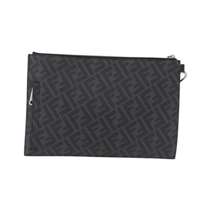 Fendi Zip Flat Wristlet Zucca Coated Canvas and Leather, Black, Canvas, Clutch