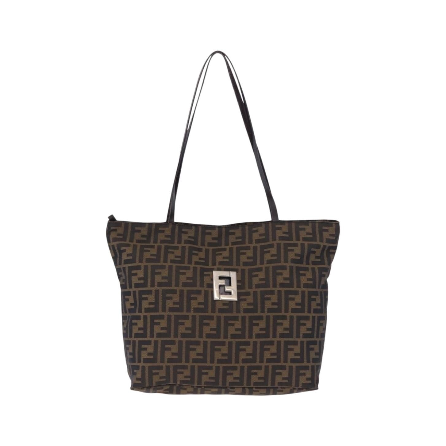 Fendi Zucca Canvas, Brown, Canvas, Tote Bag
