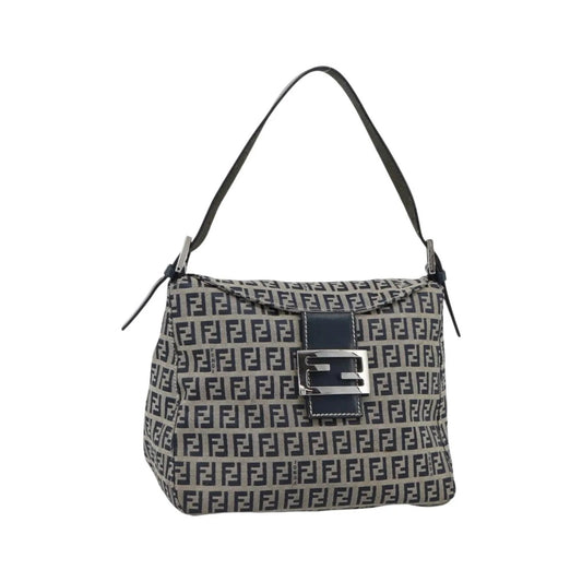 Fendi Zucchino Canvas Mamma Baguette canvas, Navy, Canvas, Shoulder Bag