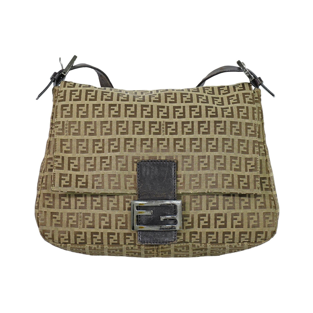 Fendi Zucchino Canvas Mamma Baguette Canvas, Brown, Canvas, Shoulder Bag