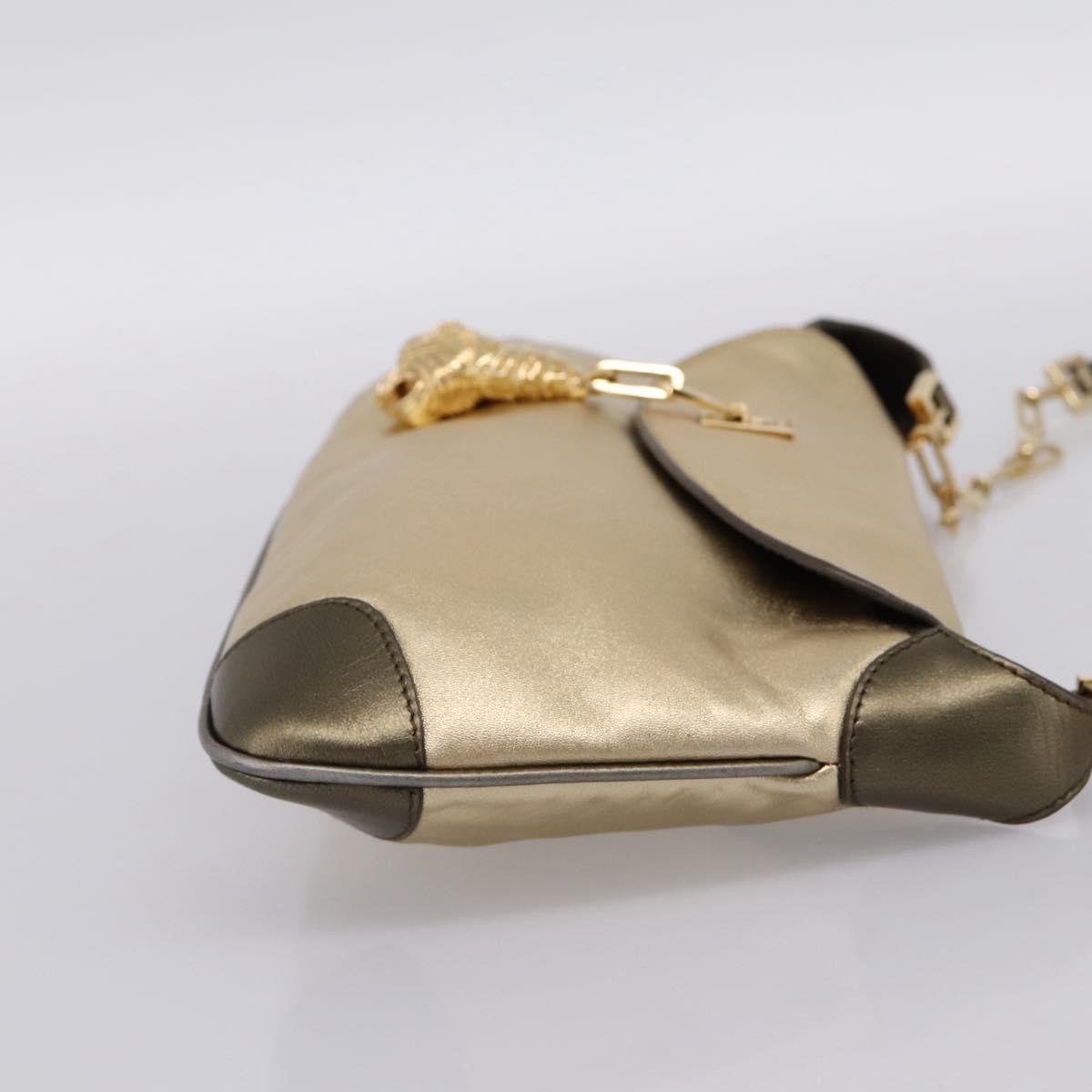 Gucci Tiger Charm Leather, Gold, Leather, Shoulder Bag