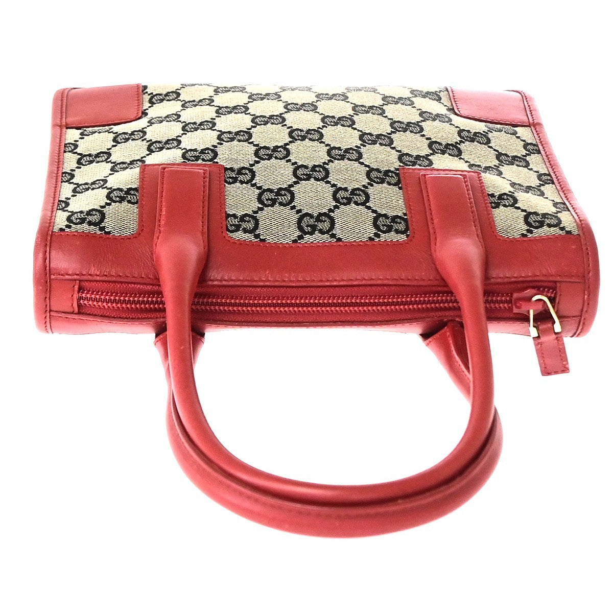 Gucci Vintage Zip Tote GG Canvas with Leather, Gray, Canvas, Tote Bag
