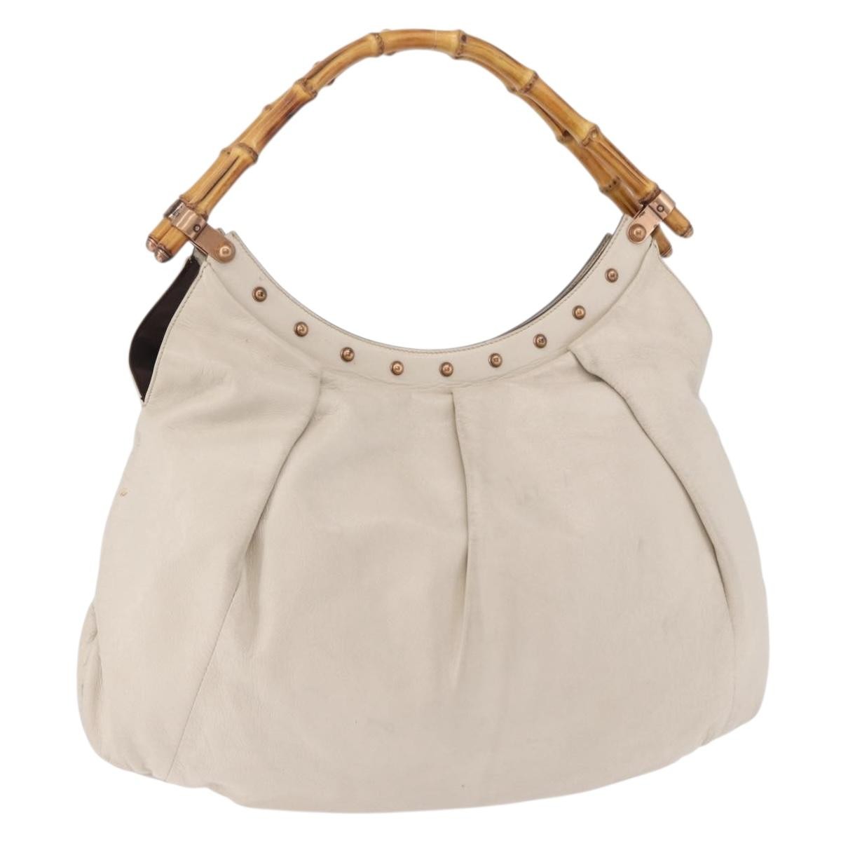 Gucci Vintage Bamboo Shoulder Leather, Beige, Leather, Handbag
