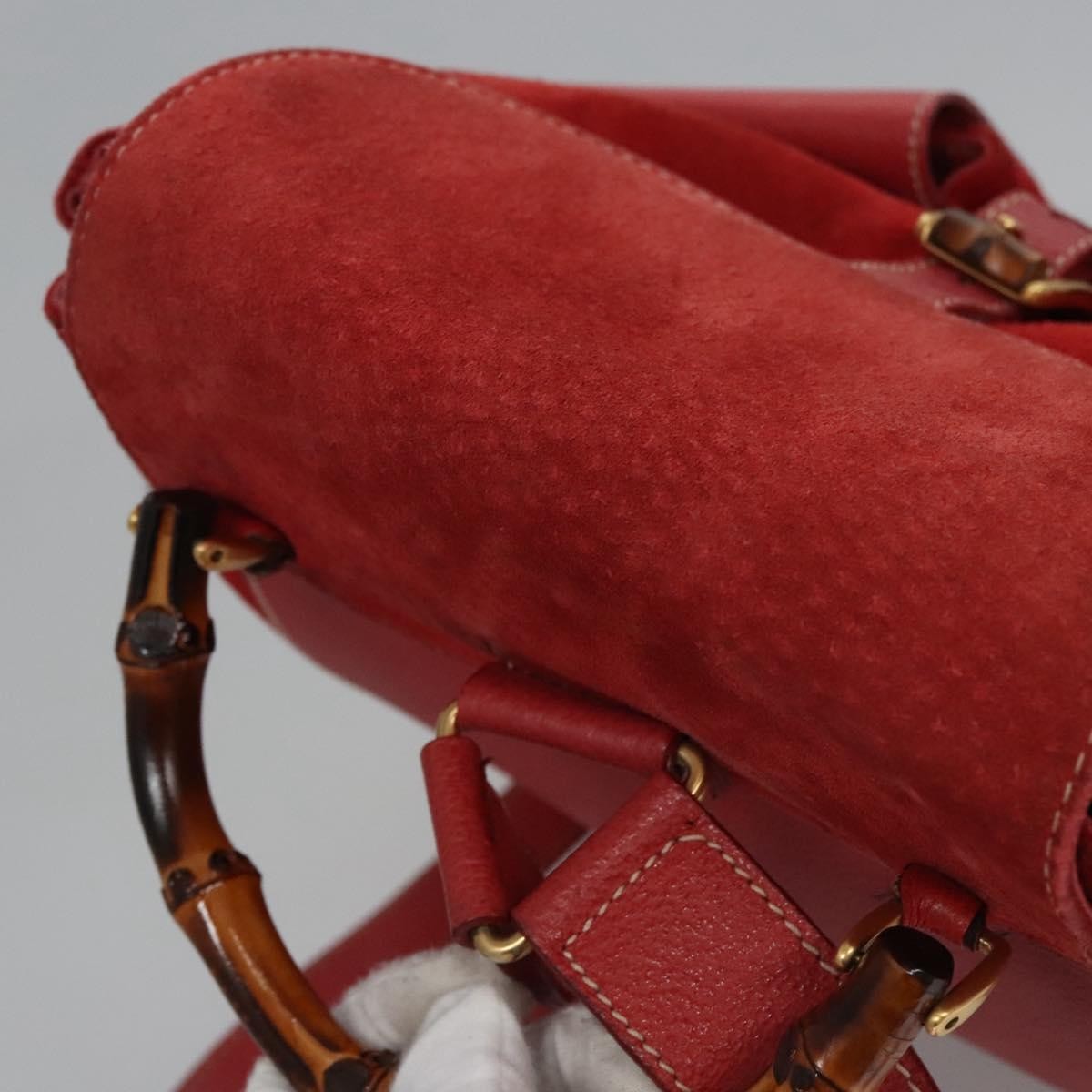 Gucci Vintage Bamboo Suede and Leather, Red, Suede, Backpack