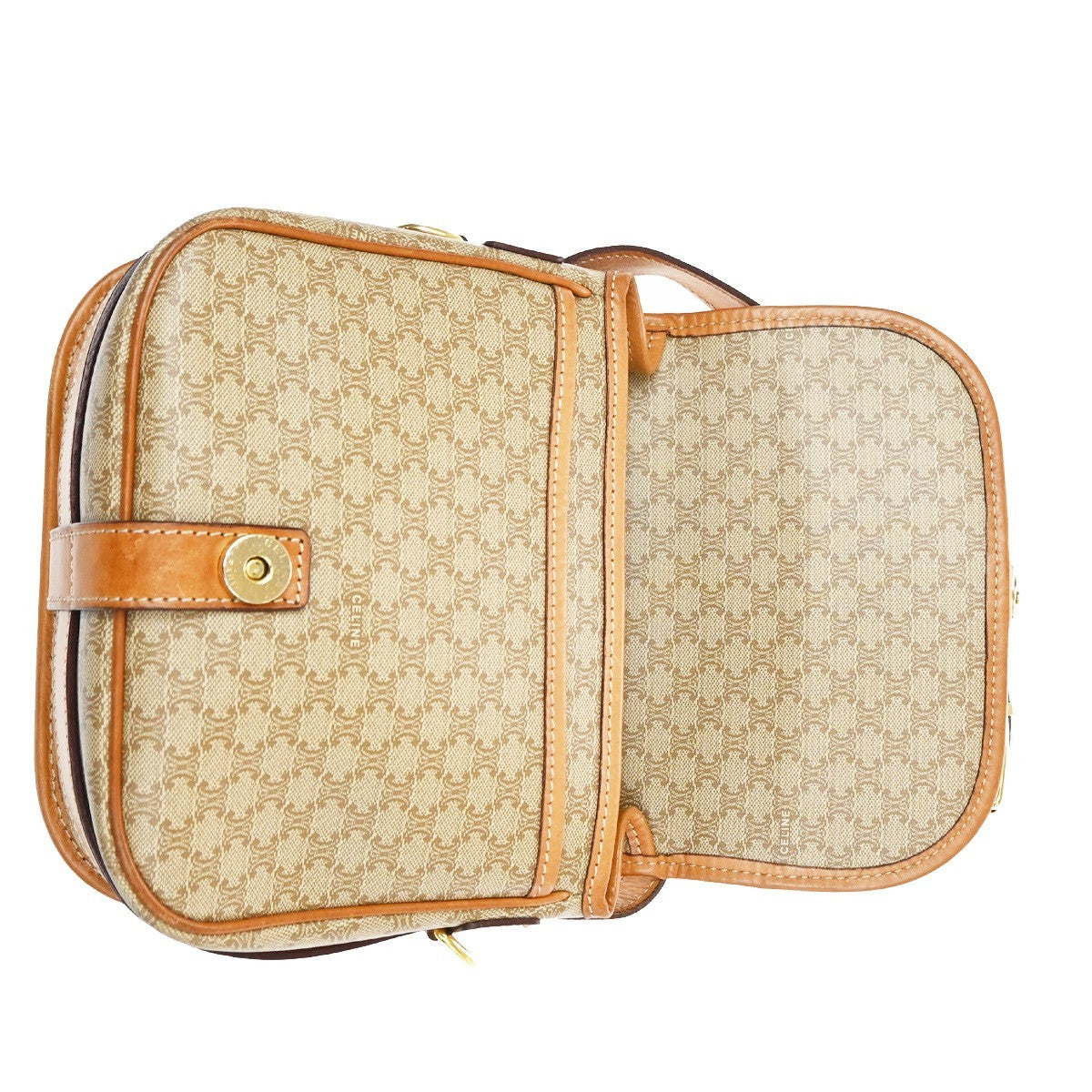 Celine Vintage Macadam Canvas and Leather, Beige, Canvas, Shoulder Bag