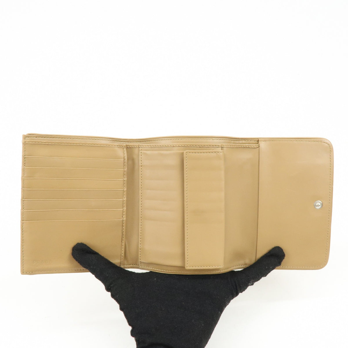 Prada Trifold Compact Saffiano Leather, Beige, Nylon, Wallet