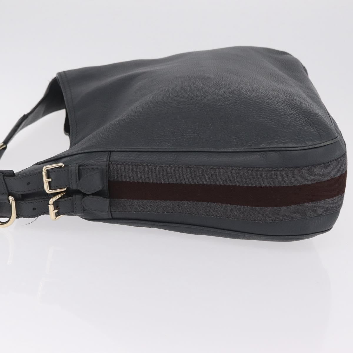 Gucci Heritage Web Hobo Leather, Gray, Leather, Shoulder Bag