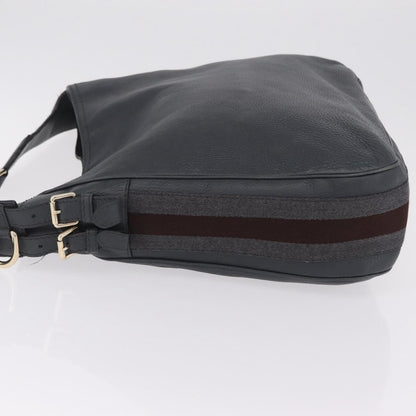 Gucci Heritage Web Hobo Leather, Gray, Leather, Shoulder Bag
