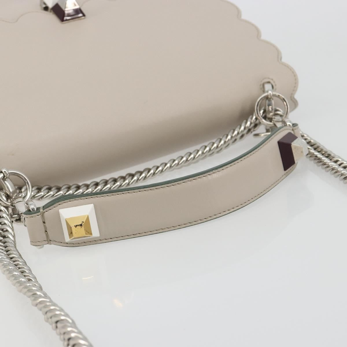 Fendi Kan I Leather, Gray, Leather, Shoulder Bag