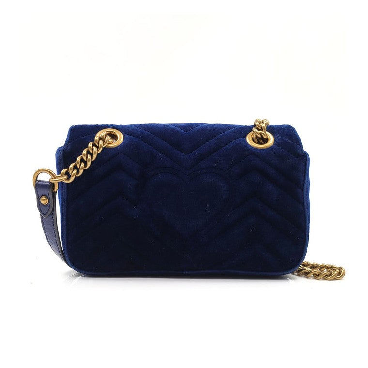 Gucci GG Marmont Flap Matelasse Velvet, Blue, Velvet, Handbag