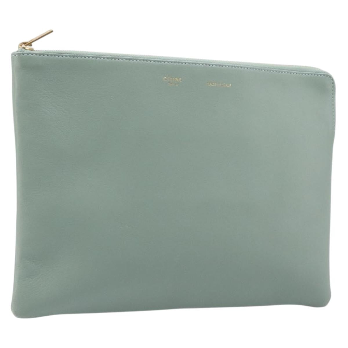 Celine Solo Leather, Green, Leather, Clutch
