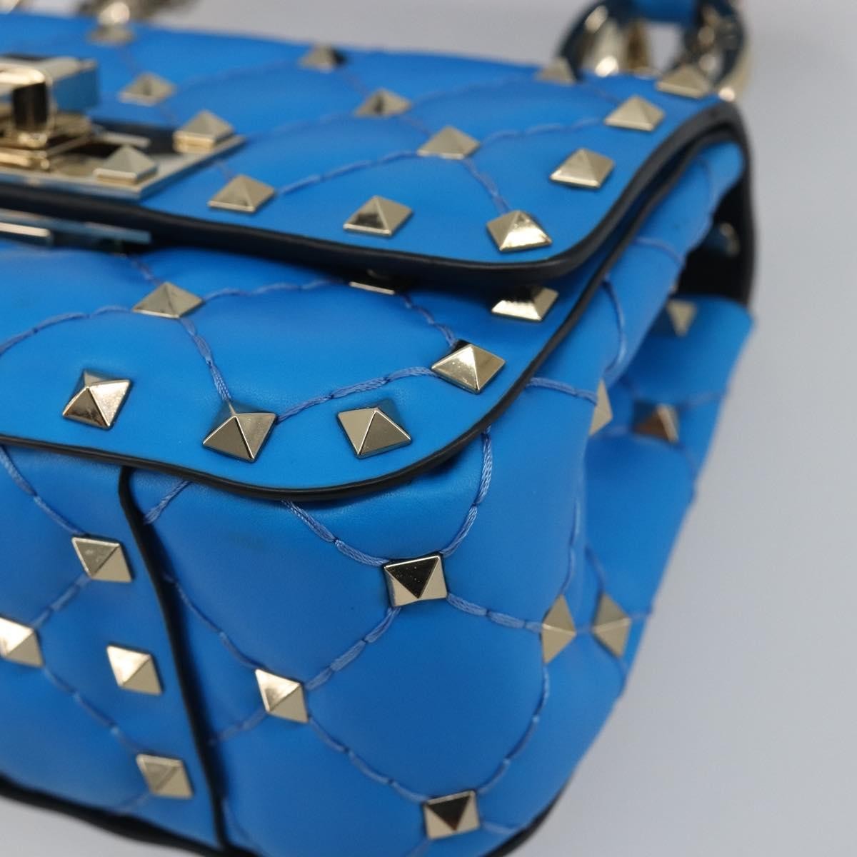 Valentino Garavani Rockstud Spike Flap Quilted Leather, Blue, Leather, Shoulder Bag