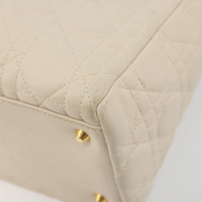 Christian Dior Lady Dior Cannage Quilt Lambskin, White, Leather, Handbag