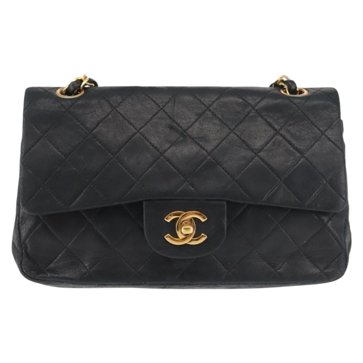 Chanel Vintage Square Classic Double Flap Bag Quilted Leather, BLACK, LEATHER, Shoulder bag
