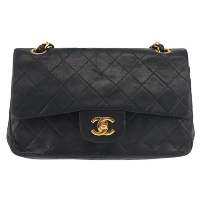 Chanel Vintage Square Classic Double Flap Bag Quilted Leather, BLACK, LEATHER, Shoulder bag