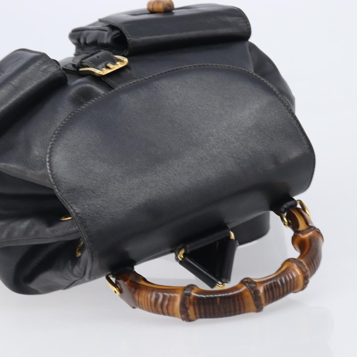 Gucci Vintage Bamboo Leather, Black, Leather, Backpack