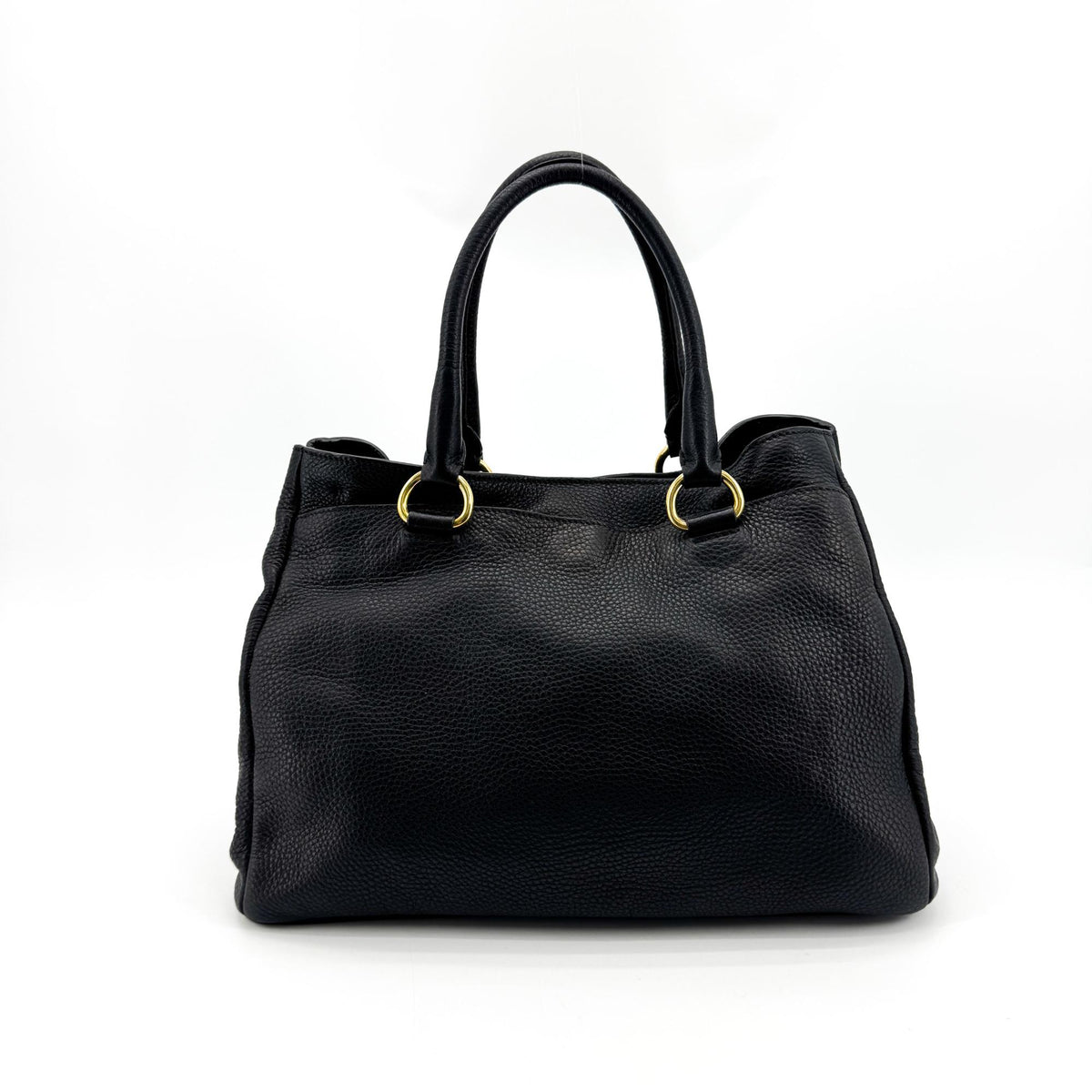 Prada Convertible Open Leather, Black, Leather, Tote Bag