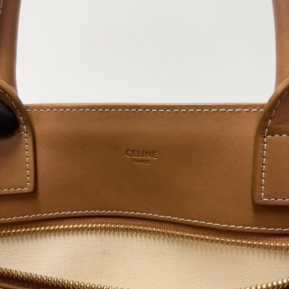 Celine Vertical Cabas Canvas with Leather, White, Canvas, Tote Bag