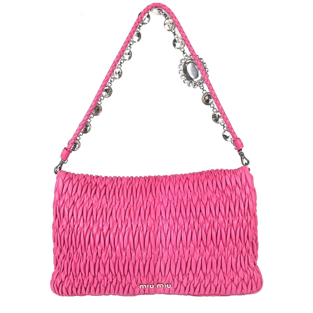 Miu Miu Crystal Clutch Matelasse Leather, Pink, Leather, Handbag