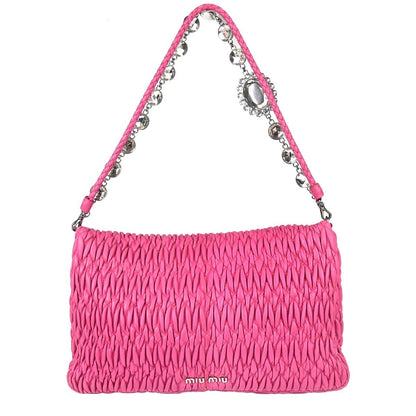 Miu Miu Crystal Clutch Matelasse Leather, Pink, Leather, Handbag