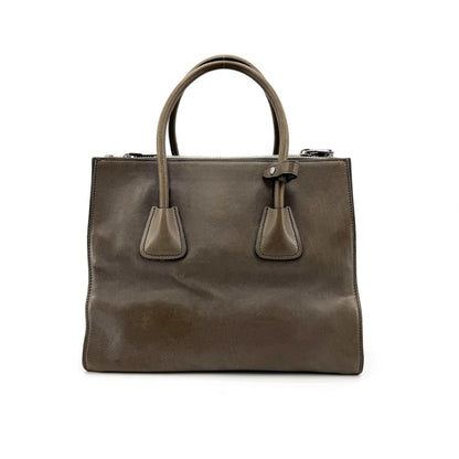 Prada Twin Shopping Vitello Daino, Brown, Leather, Tote Bag