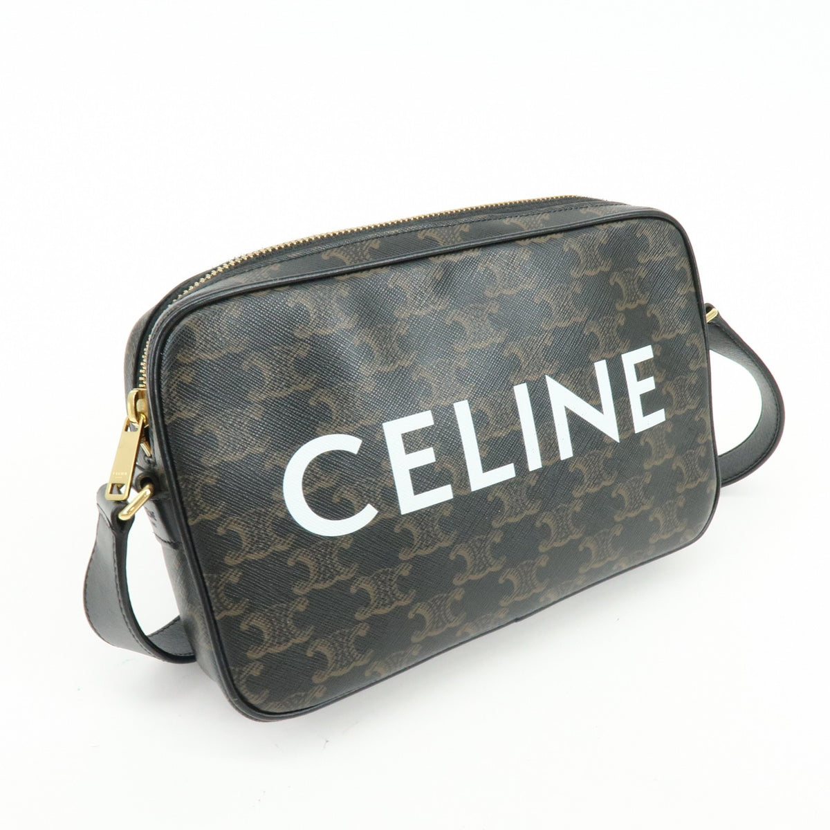 Celine Logo Messenger Triomphe Coated Canvas, Brown, Canvas, Handbag