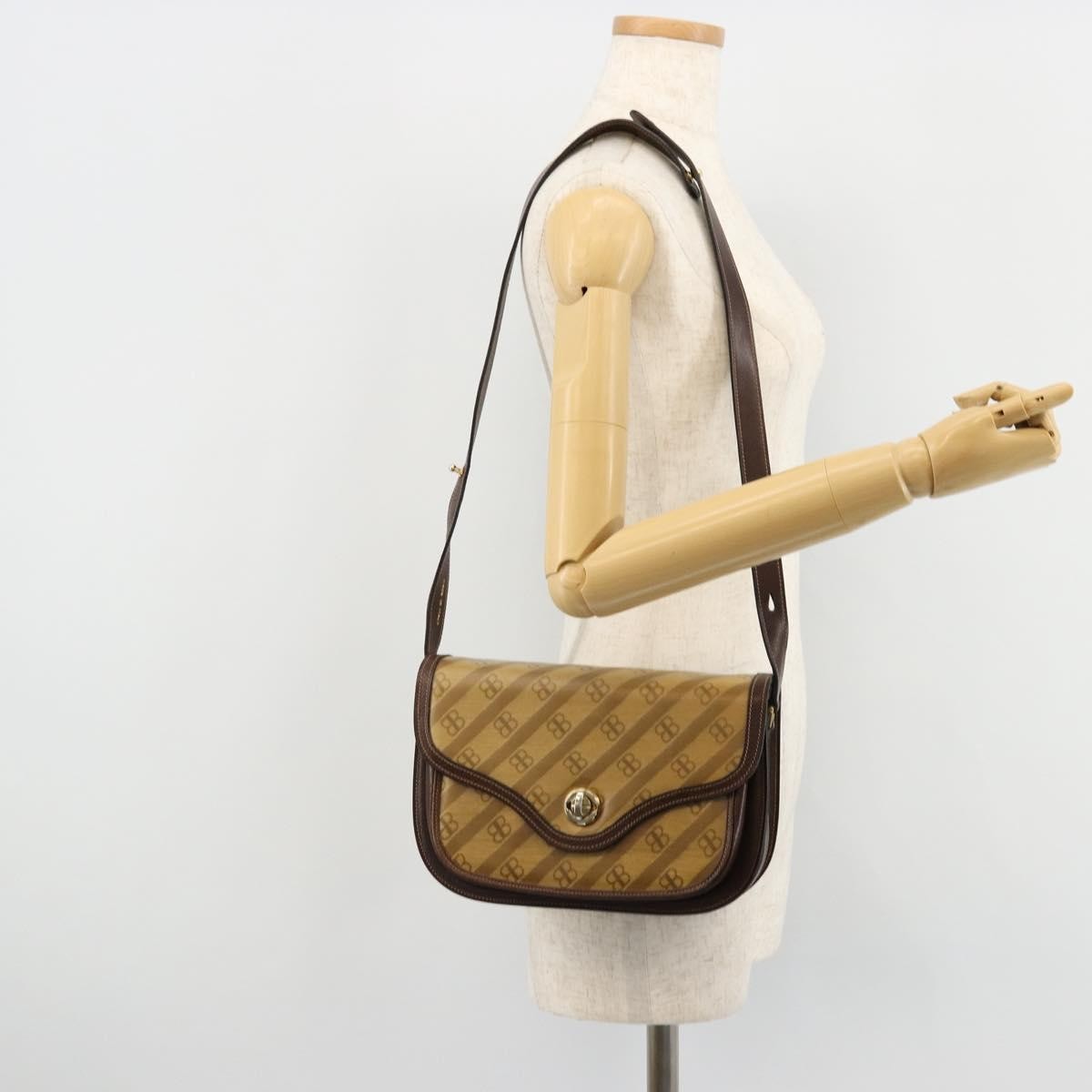 Balenciaga B. Shoulder Leather, Beige, Canvas, Shoulder Bag