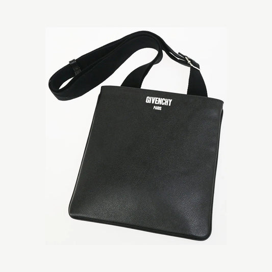 Givenchy Logo Messenger Leather, Black, Leather, Shoulder Bag