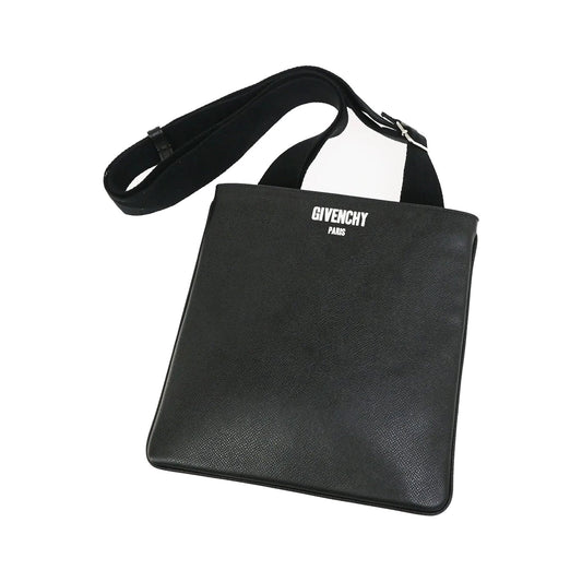 Givenchy Logo Messenger Leather, Black, Leather, Shoulder Bag