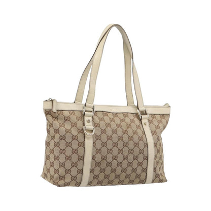 Gucci Abbey Zip Tote GG Canvas and Leather, Beige, Canvas, Handbag