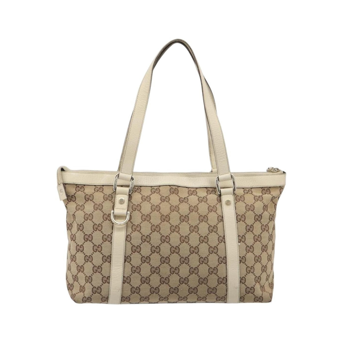 Gucci Abbey Zip Tote GG Canvas and Leather, Beige, Canvas, Handbag