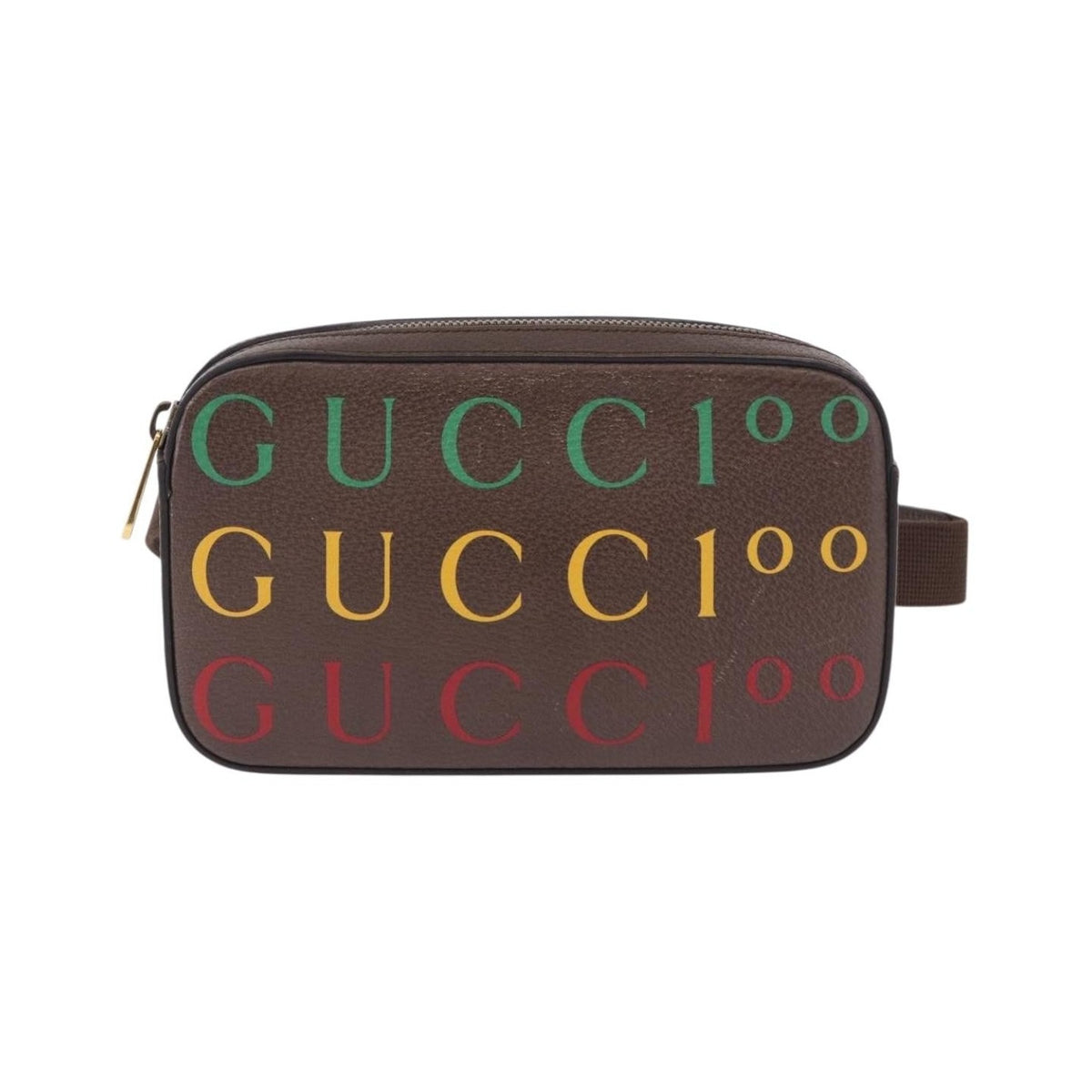 Gucci Aria 100th Anniversary Belt Printed Leather, Brown, Leather, Clutch