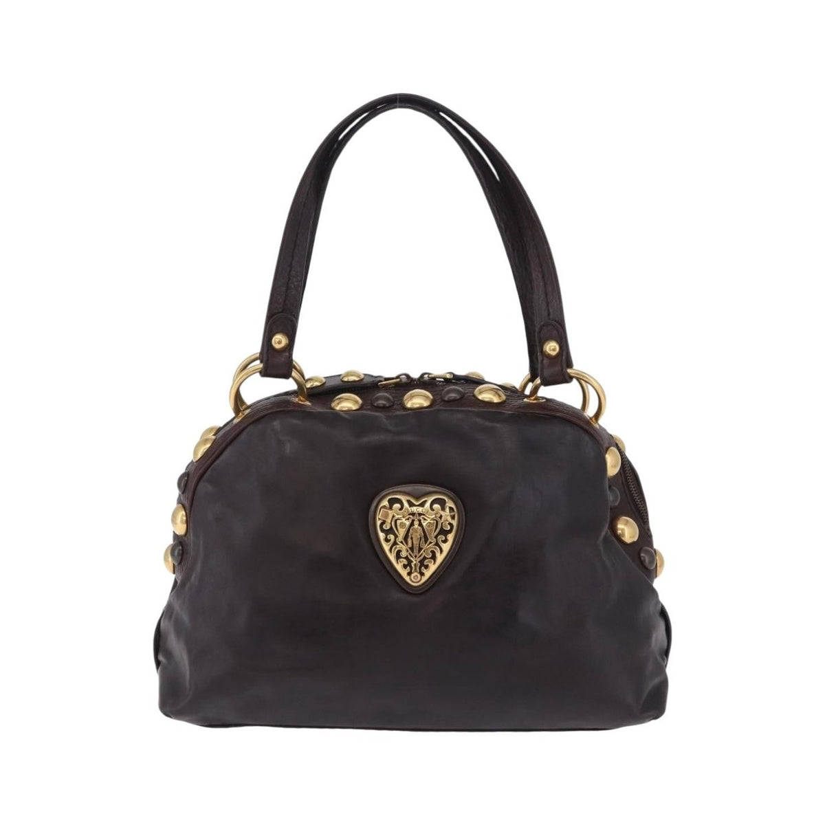 Gucci Babouska Heart Dome Satchel Leather, Black, Leather, Handbag