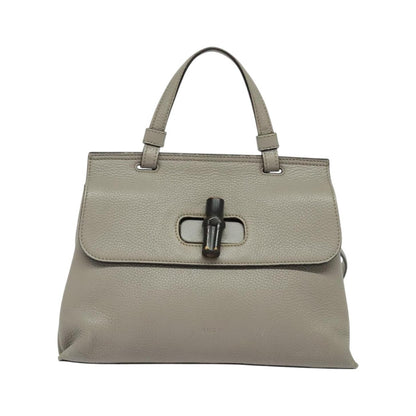 Gucci Bamboo Daily Top Handle Leather, Gray, Leather, Shoulder Bag