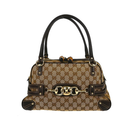 Gucci Bamboo Horsebit Canvas and Leather, Brown, Canvas, Shoulder Bag
