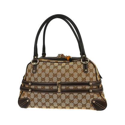 Gucci Bamboo Horsebit Canvas and Leather, Brown, Canvas, Shoulder Bag