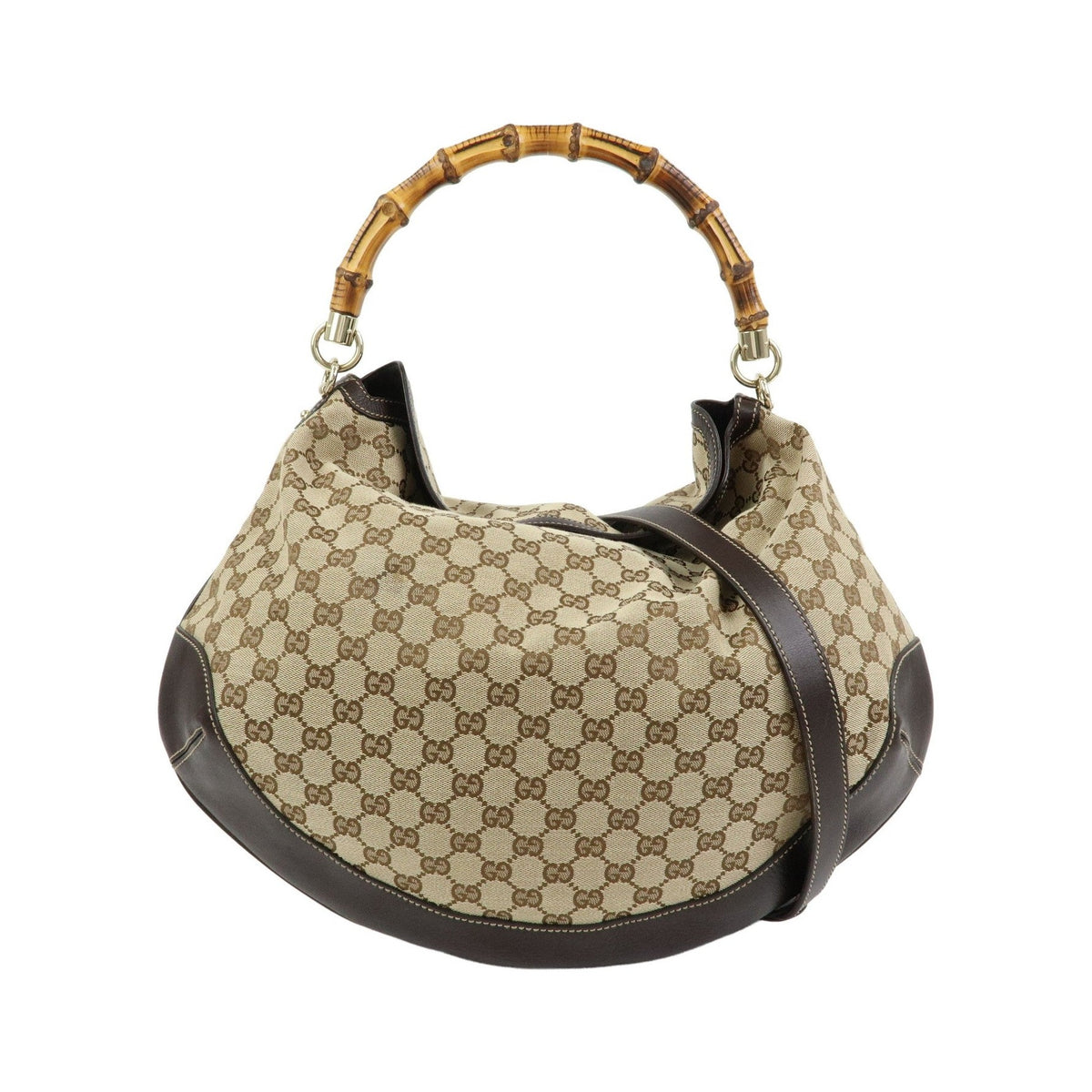 Gucci Bamboo Peggy Hobo GG Canvas, Beige, Canvas, Shoulder Bag