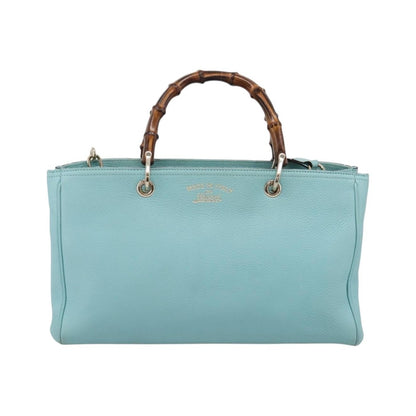 Gucci Bamboo Shopper Leather, Blue, Leather, Tote Bag