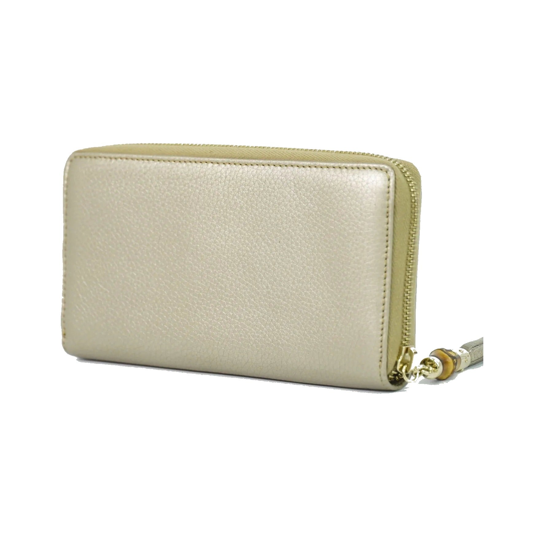 Gucci Bamboo Tassel Zip Leather, Gold, Leather, Wallet