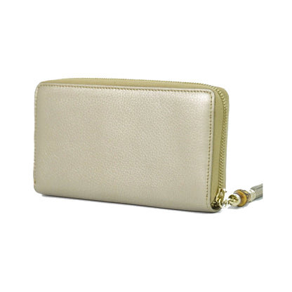 Gucci Bamboo Tassel Zip Leather, Gold, Leather, Wallet