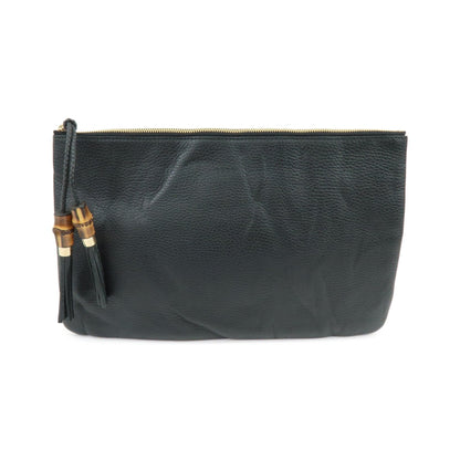 Gucci Bamboo Zip Pouch (Outlet) Leather, Black, Leather, Clutch