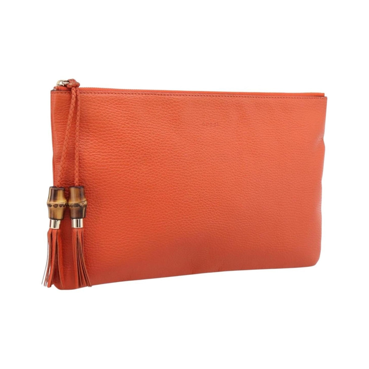 Gucci Bamboo Zip Pouch (Outlet) Leather, Orange, Leather, Clutch