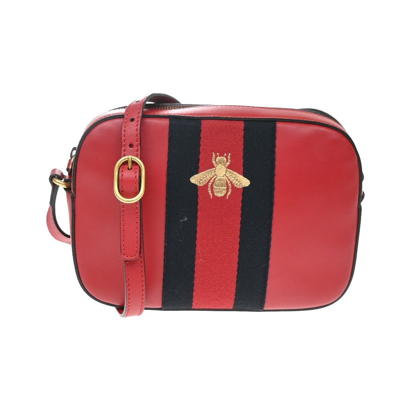 Gucci Bee Web Camera Leather, Red, Leather, Shoulder Bag