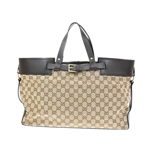 Gucci Belted Bucket GG Canvas with Leather, Brown, Canvas, Tote Bag