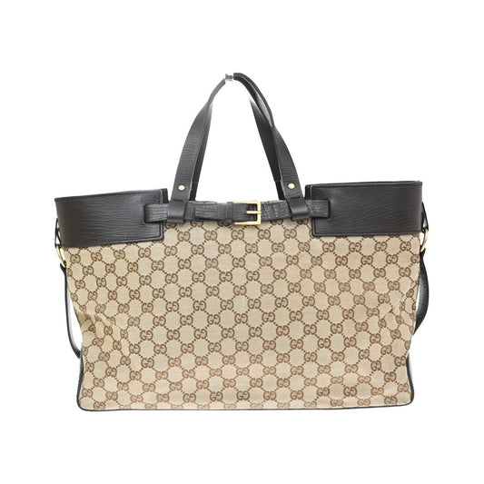 Gucci Belted Bucket GG Canvas with Leather, Brown, Canvas, Tote Bag